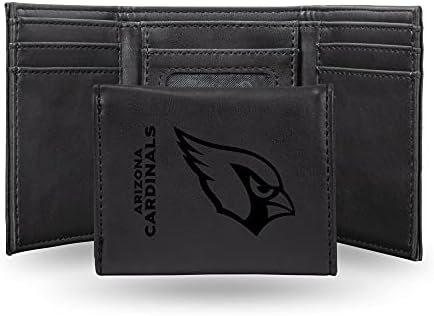 NFL Arizona Cardinals muški Trifold crni novčanik - Premium laserski ugravirani NFL tim Logo na veganskoj / lažnoj koži - minimalistički dizajn uključuje ID prozor i držač kreditne kartice - idealan muški poklon