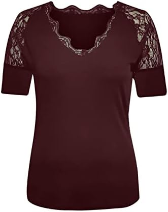 Ženske vrhove Dressy Casual Scaloped V bluza izreza čipka kratkih rukava Top ljetnog ugrađenog vrhova modne trendi vrhove bluza