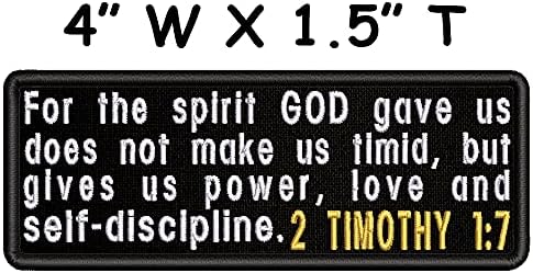 2 Timothy 1: 7 Biblijski stih izvezena zakrpa Iron-On / Wiles-on Religioznu Pismo Jesus Krist Christian Bikers Badge Emblem Name Oznaka Poklon motor za vest jaknu Traperice