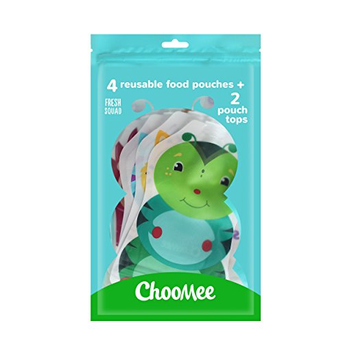 ChooMee višekratne vrećice za čuvanje dječje hrane + vrhovi torbica za meku hranu | idealno za hranu za bebe, Smutije i piree | sigurni dvostruki zatvarač, široko dno, bez BPA | SnakPack FreshSquad, 6 CT, 5 oz