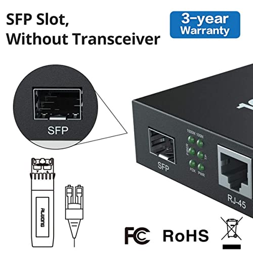 2-Pack Gigabit Ethernet Media Converter, RJ45 na SFP optički prekidač, podržava Gigabit SFP SX/LX, sa Cat7 10Gbps