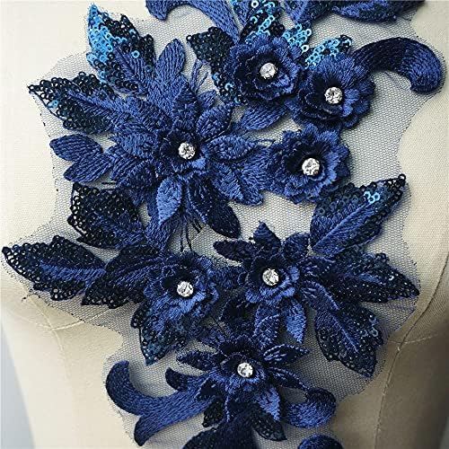 TBGFPO mornarsko plava čipka tkanina od 3D Cvijeće Rhinestone Tassel Vjenčanice Appliques TRIKS