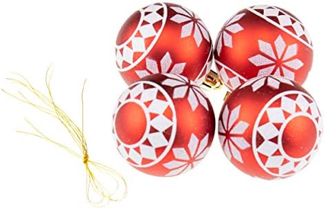 Clever Creations Ball Božić Ornament Set od 4 komada, Shatterproof praznični dekor za jelke, crvena i mat bijela