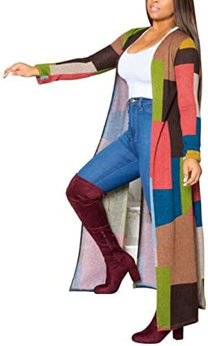 Kinrui dugi kardigan džemperi Ženski preveliki boja blok otvoreni prednji kabeli pleteni dugi