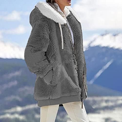 Prdecexlu Dugi rukav elegantan s kapuljačom Hood Hoodie Women izlazeći zimski džemper čvrsta boja kapuljača Zipup Fluffy baggy toplo
