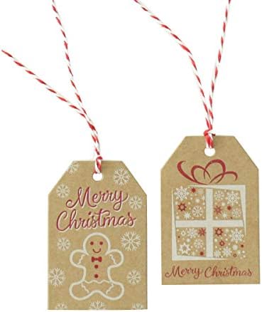 100 pakovanje Brown Kraft Papir Božićne poklone, Xmas Brown Kraft poklon oznake sa JUTE TWINE Baker