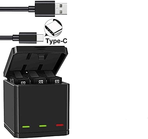 HIFFIN® 3-kanalni punjač GP-FXD-901 kompatibilan sa GO Pro Hero 9 crna akcijska kamera sa USB kablskom