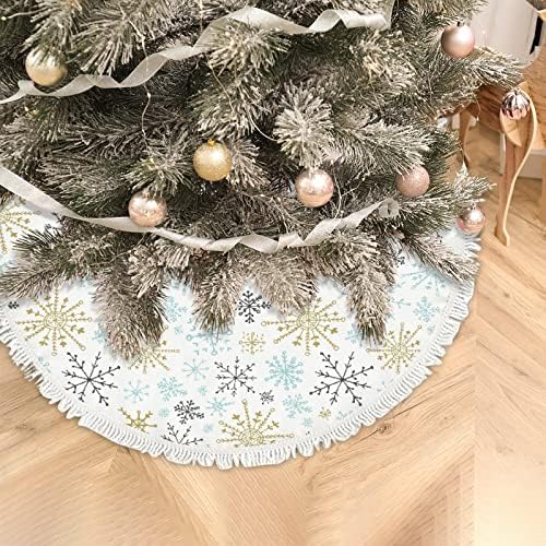 Velika suknja sa drvećem Snowflakes Gold Blue s tasselom, Xmas Dekoracije drveća Seoska kuća za cijelu sezonu
