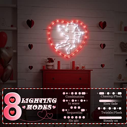 Meonum Valentinovo Cupid srce prozor svjetlo, 8 načina 56 LED silueta svjetlo USB utikač s daljinskim,