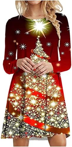 Oplxuo ružan Božić haljina za žene Funny Božić Tree štampani Tunic Shirt haljina Dugi rukav Crewneck grafički pulover haljine