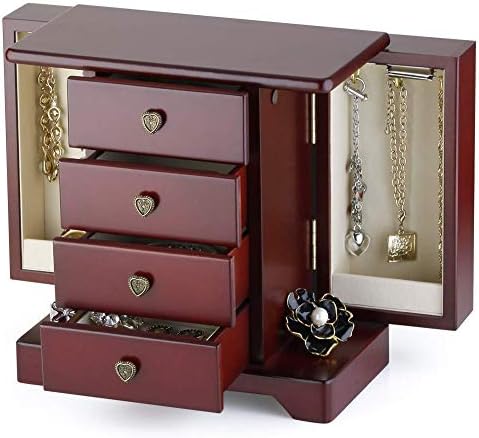 RR okrugla kutija za nakit bogatog dizajna - od punog drveta sa 4 fioke uključuju 2 velike kutije