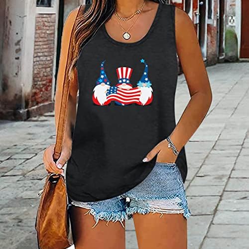 4th of July Shirts Tank Tops for Women Sleeless O Neck T Shirts USA Flag Stars Stripes Tie-Dye Fitness