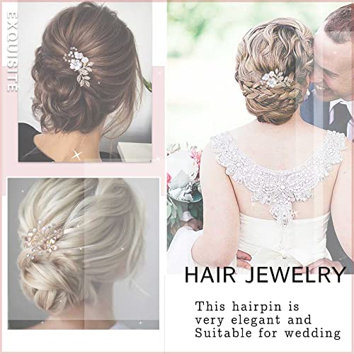 Zeshimb Wedding Hairpin Barrette Bridal Pearl hair Pin Freshwater Pearls hair Clips Barrette Gold Leaf Headpieces