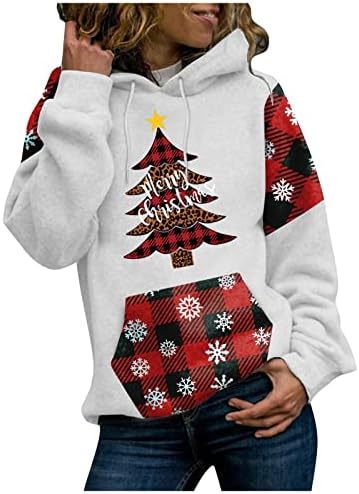 LMSXCT Womens Božićni pulover Dukseli Xmas Plaid Patchwork dugih rukava s kapuljačom dukserice Jumper Tunic