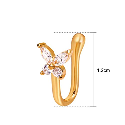 Zeshimb kristalni leptir prsten za nos Zlatni lažni Septum prstenovi za nos mali leptir prstenovi za nos klinovi u obliku kopče na nos klin savitljivi prsten za nos nakit za žene i djevojčice