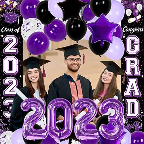 2023 Diplomirani ukrasi za maturu Ljubičasta i crna dekoracija za diplomiranje 2023 Klasa 2023 Čestitamo