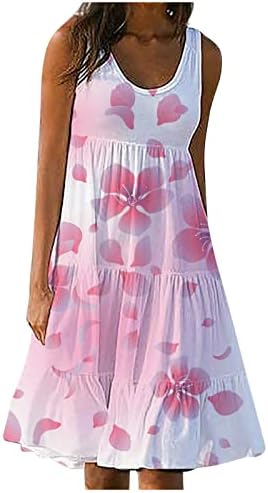 Ljetne haljine za žene 2023 kauzalna labava cvjetna print plaža A-line haljina slatka okrugla vrata