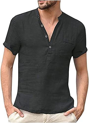 Muška posteljina Henley Shirts Casual kratki rukav T Shirt lagana Tees ljetna plaža vrhovi sa džepovima