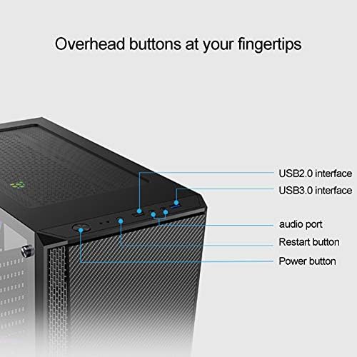 Zxcvbas PC Gaming Case ATX Mid Tower-prednji USB Port - bočni Panel od kaljenog stakla sa brzim otpuštanjem-sistem