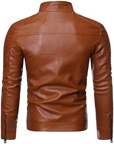Muški Slim Fit stalak za jaknu od umjetne kože ovratnik PU motociklistički kaput Vintage Patentni zatvarač
