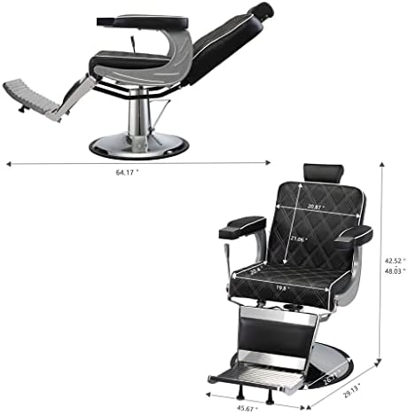 Llryn ležeća berberska stolica Hidraulična salonska stolica sa dijamantskim uzorkom - Crna+Srebrna