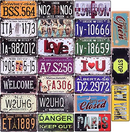 24 Komada Razne Retro Vintage Države Oznake S Brojevima, Znak Za Starinske Registarske Tablice,