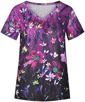 Ženska bluza Cvjetni grafički grafički bluze T majica Kratki rukav V izrez Ležerne prilike ljetne pad bluza 2023 meka udobna odjeća
