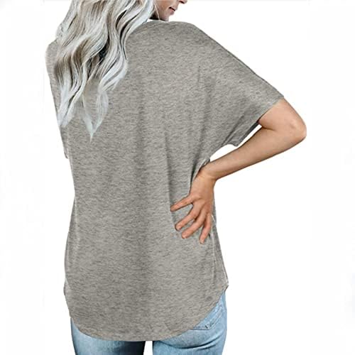 Odjeća s kratkim rukavima Trendy V izrez pamuk Lounge Loose Fit Top košulja za dame Osnovna majica Jesen