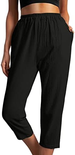 Ženske pamučne pantalone, ženske široke noge Ljeto Capri hlače lagana plaža elastična struka povremene ravne hlače