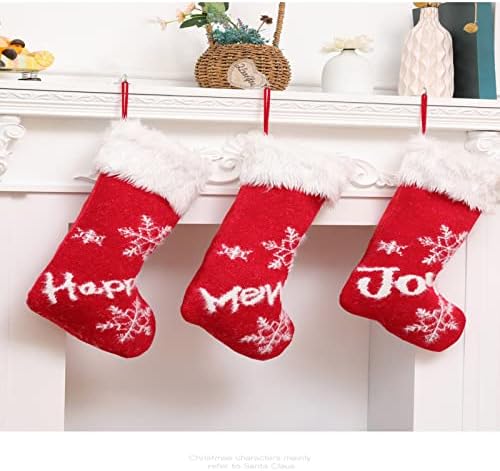 Božićne čarape 15,7 * 27-inčni čarapa Super mekani plišani klasični crveni i bijeli viseći čarape s pletenim snežnicom za obiteljski odmor ukrasi staklene perle Garland