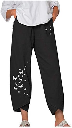 Wybaxz 2023 modne pamučne pantalone široke noge Capri hlače za žene obične palazzo hlače sa džepovima Ležerne ljeto