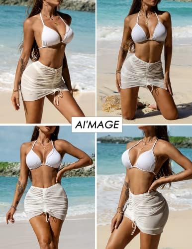 AI'MAGE 2 komada Ženska plaža Sheer Cover Ups Mesh Bikini Ruched suknja pokrivači za kupaće kostime S-XXL