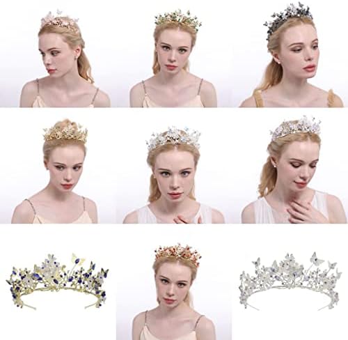 Yunyuebridal Bridal Crown Baroque Pearl Rhinestone Kruna I Tijara Leptir Traka Za Glavu Vjenčanje Hair
