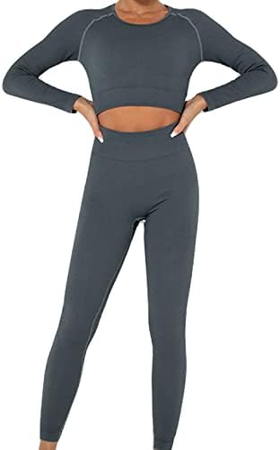 Sportska odjeća za žene Yoga habaju odjeću set dugih rukava Top sportskih grudnjaka Bešavne rebraste noge 2 komada Fitness Workout odjeća