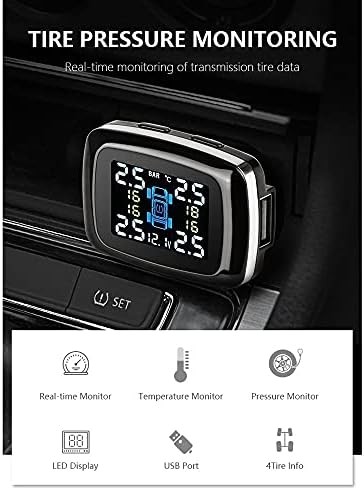 Wykdd Car TPMS Tire Tlak nadgledanje sustava Sustav USB priključka za sigurnost automobila Alarm za cigarete lakši sustav tlaka guma