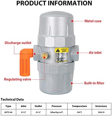 Pneumatska automatska drenaža vode za vazdušni kompresor ili rezervoar 1/2 NPT odvodni ventil sušač komprimovanog vazduha sa metalnim kućištem koje direktno povezuje ADTV-68 bez struje