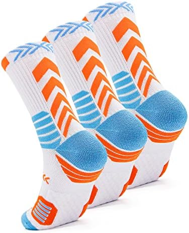 Goqcn ​​Boys Girls Elite košarkaške čarape Jastuk Atletic na otvorenom Pješačke čarape Trčanje nogometne čarape za djecu 3 Pakov narančasto, 8-12 godina