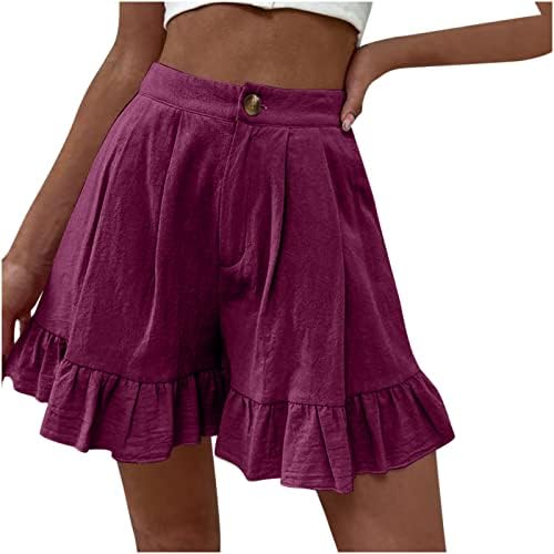 Hlače za žene Djevojke Flowy Summer Dressy Ruffle High Struk posteljine hlače Atletski kratkiši džepovi Odjeća