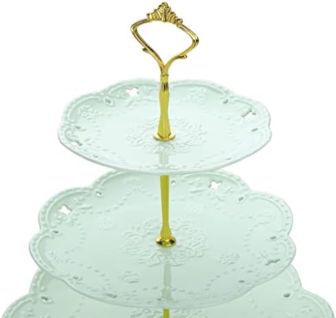 KAOROU 3-slojni zeleni keramički stalak za tornjeve, 14,5 visoki Porculanski držač za hranu za zabave sa zlatnim gramofonom za torte