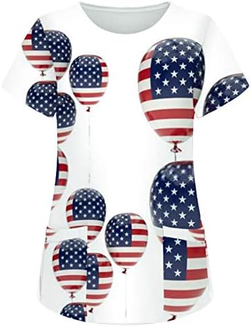 4. jula majice za žene američka zastava ljetne kratke rukave V izrez majice sa 2 džepa bluze praznična Ležerna