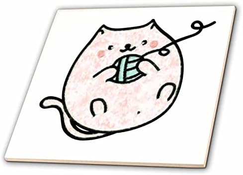 3drose slika Pink Cartoon Fat Kitty u slikanom stilu impresionizma-Tiles