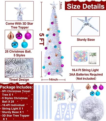 5 ft pop up božićno drvce sa 50 boja svjetla Timer 3D zvijezda 25 kuglice, olovka na papiru, olovka s vilim umjetnim stablom, božićni ukras na otvorenom