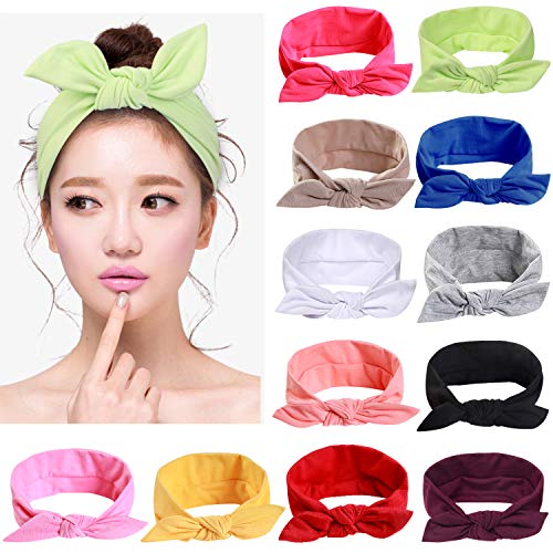 12kom jednobojne trake za glavu za žene headwraps trake za kosu sa mašnama pamučne rastezljive