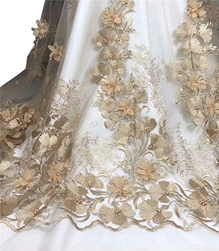 3D Cvijeće Afrički perli francuski Appliques Tulle Bridal Vjenčanje / Party haljina 5 metara / puno, duboko zlato