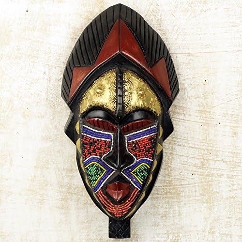 Novica Dekorativna mesingana stakla Ganaijska maska, višebojni 'Ayomide II'