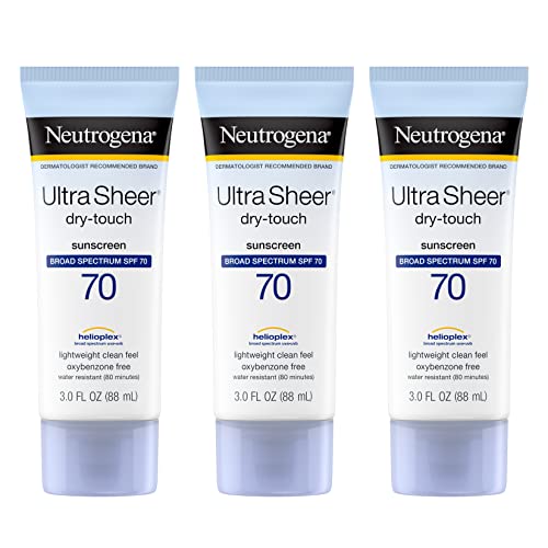Neutrogena Ultra Sheer losion za sunčanje sa suhim dodirom, SPF širokog spektra 70 UVA/UVB zaštita, lagana vodootporna, nekomedogena & nemasna, veličina putovanja, 3 fl. oz