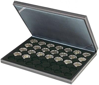Lindner 2364-2530ce Nera M torbica za novčiće sa crnim umetkom sa 35 zvučnih pretinaca. Pogodno za kovanice ili kapsule novčića Ø Od 32 mm, npr.za kovanice od 2 eura u kapsulama novčića.