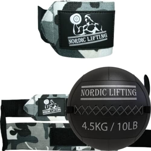 Nordic Lifting Wrist Wraps 1p-Camo Grey Bundle sa zidnom loptom 10 lb