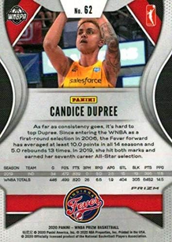 2020 Panini Prizm WNBA Prizms Silver 62 Candice Dupree Indiana Fever Košarkaška trgovačka kartica