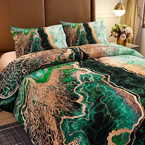 NTBed apstraktni mramorni komfor, 3-komade posteljina od mikrovlakana za posteljinu od mikrovlakana akvarel ultra mekani jorgan za spavaću sobu za odrasle sva sezona, zelena kraljica